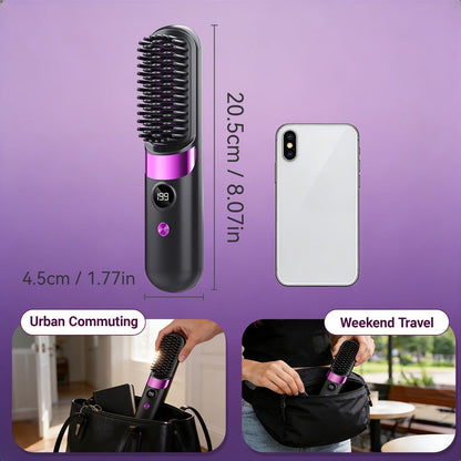 Ionic Hair Straightener Brush USB-C Rechargeable 3-in-1 Straightener Curler Styler — Adjustable Temperature, Anti-Scald Bristles, Frizz Control & Shine Boost, Salon Results at Home for All Hair Types