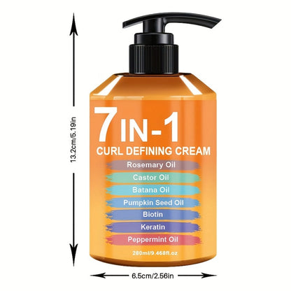 7-in-1 Curl Styling Cream, 280ml Orange-Label Pump with Rosemary, Castor and Batana Oils on Label