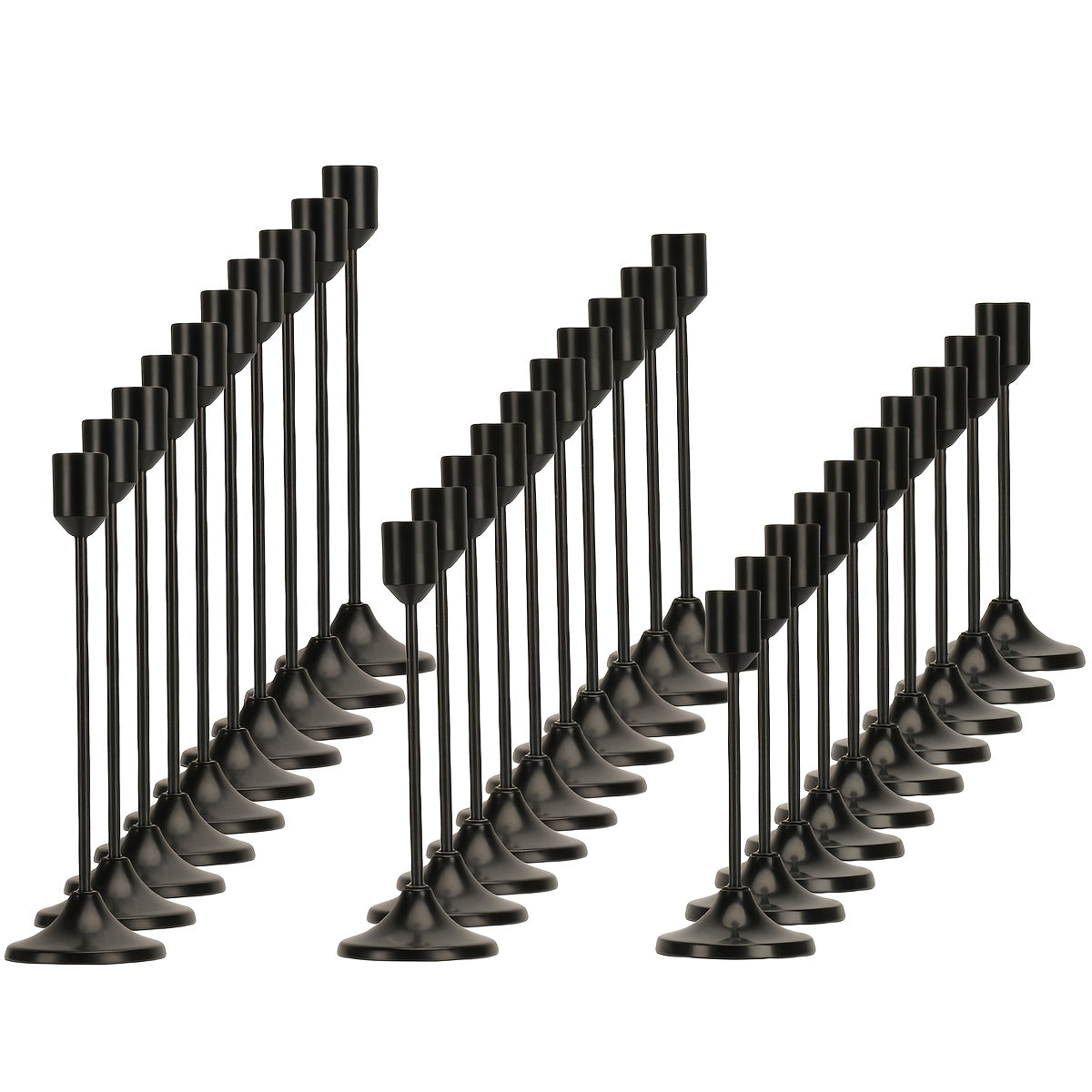 Candle Holder Set 30-Piece Metal Taper Stands in Three Heights with Gold, Silver or Black Finish Options