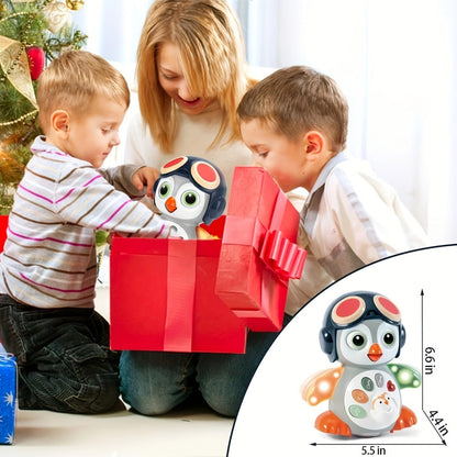 Musical Crawling Penguin Toy with Light-Up Wings, Moving Eyes and Four Front Control Buttons