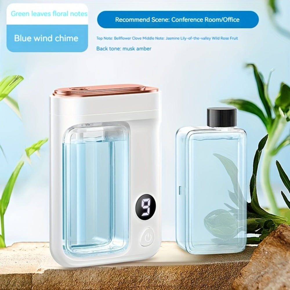 Essential Oil Aromatherapy Diffuser Set – Mini Humidifier with 7 Spray Levels, 1/4/8 Hour Timer, 5.07oz Capacity, Room Decor Scent Diffuser with Hilton, Gardenia, Ocean & Shangri-La Oils