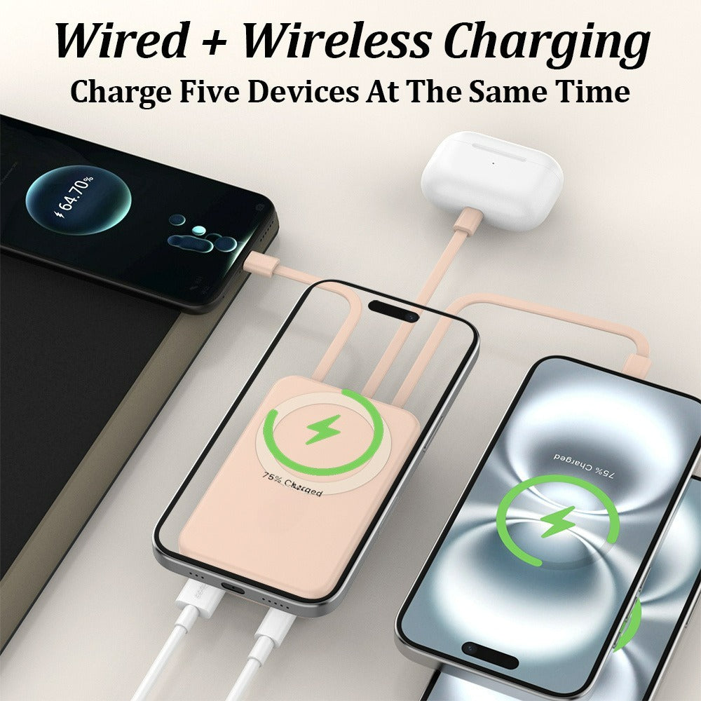 Magnetic Wireless Power Bank 30000mAh 22.5W Fast Charging Built-in USB USB-C Cables LED Display Portable Charger iPhone Samsung Android Black White Pink Blue