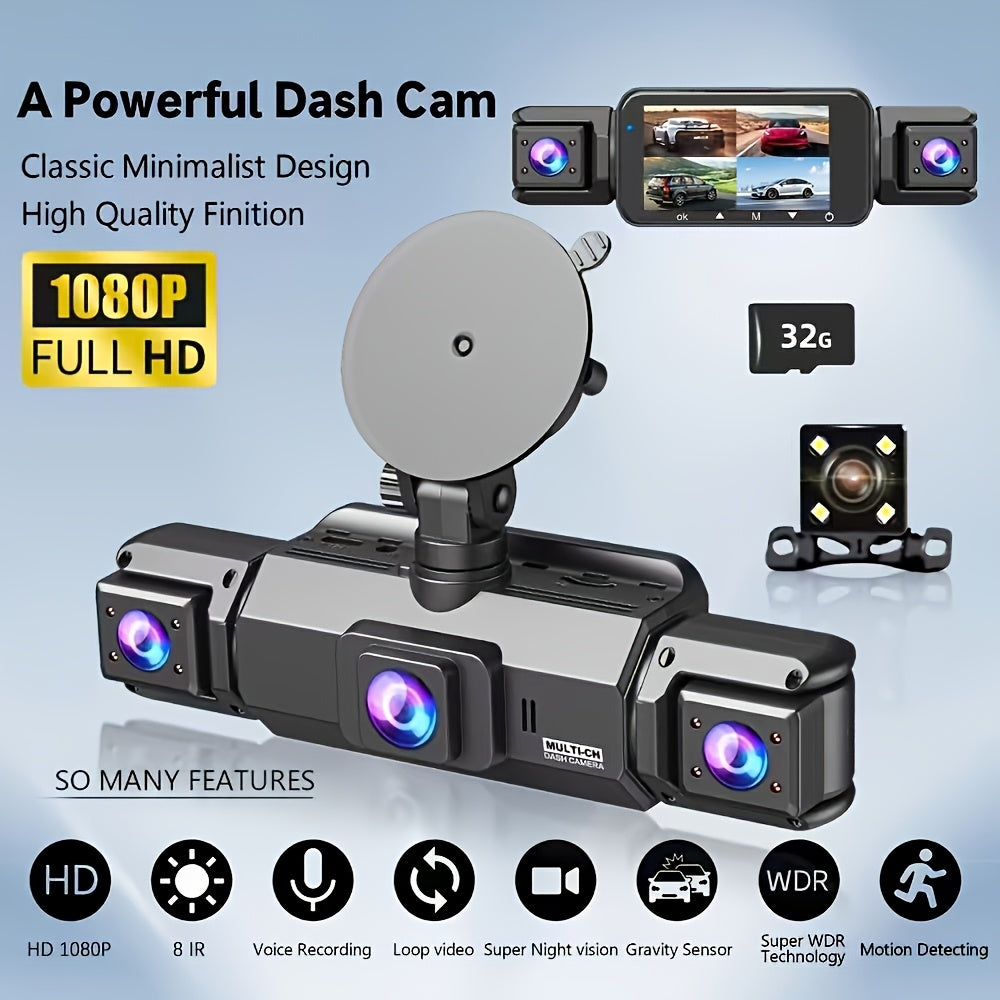 360° Dash Cam - 3/4 Channel 1080P HD Car Camera, Night Vision, WDR, G-Sensor, Loop Recording, 24/7 Parking Monitor, WiFi, Optional 32GB Card, Zero Blind Spot Coverage