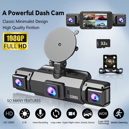 360° Dash Cam - 3/4 Channel 1080P HD Car Camera, Night Vision, WDR, G-Sensor, Loop Recording, 24/7 Parking Monitor, WiFi, Optional 32GB Card, Zero Blind Spot Coverage