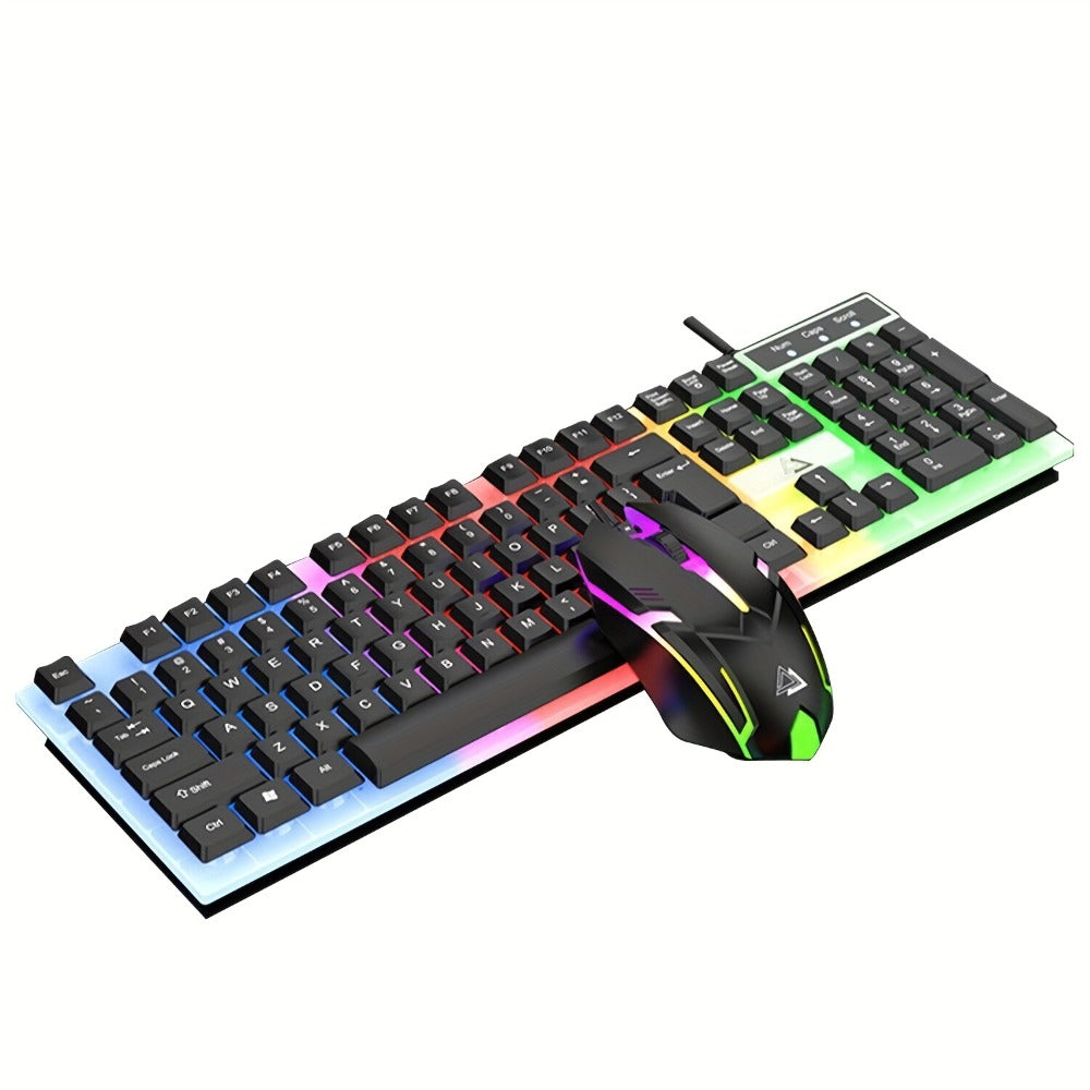 Gaming Keyboard and Mouse Combo Wired Backlit Mechanical-Feel Keys Optical Mouse Ergonomic USB Set for PC Laptop Desktop Home Office Quick Function Keys ABS Build