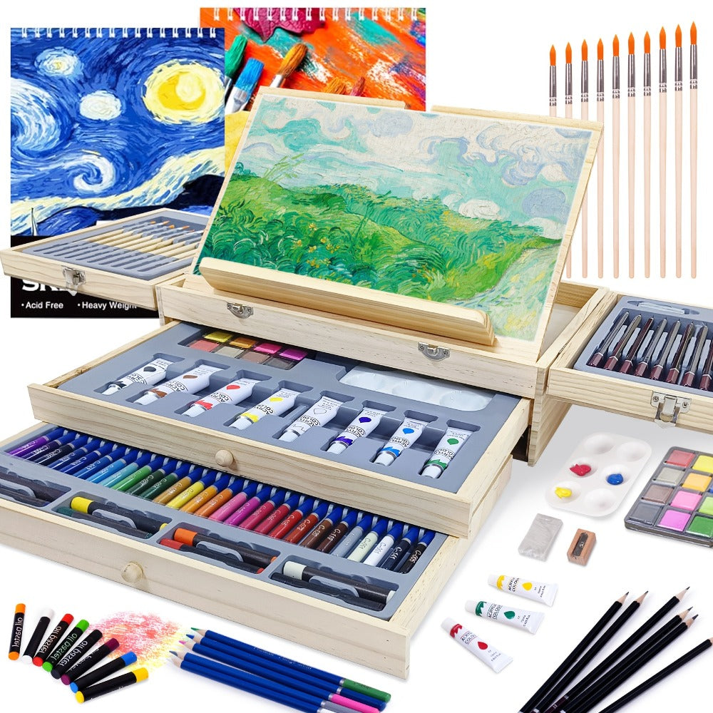 Acrylic Paint Set with Easel 85 Piece – Wooden Tabletop Easel Starter Kit with Acrylic Paints Sketch Pads Brushes & Palette | Complete Art Supplies for Adults Beginners & Professional Artists