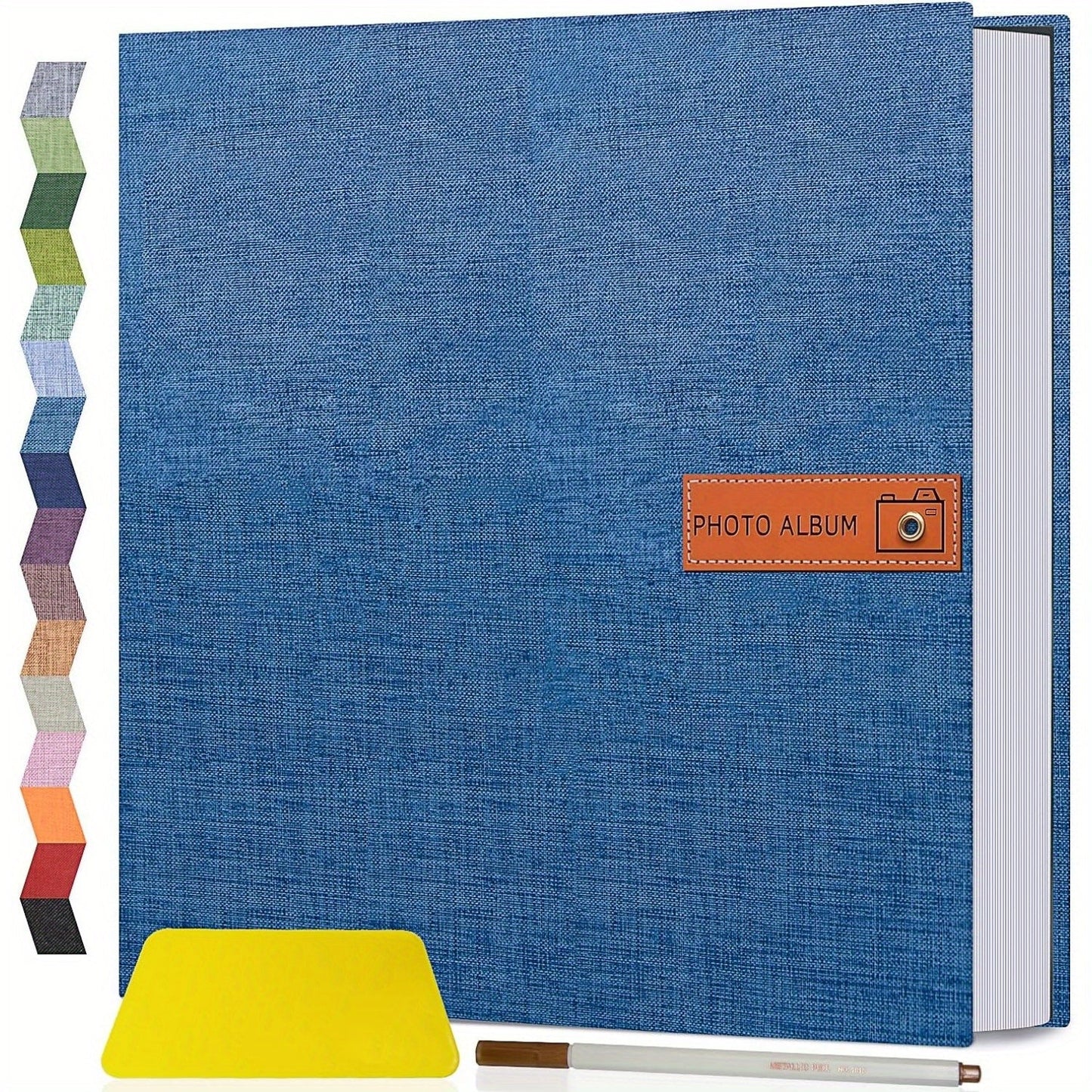Self-Adhesive Linen Photo Album with 40- or 60-Page Options, Two Cover Sizes, Metal Pen and 12 Colors