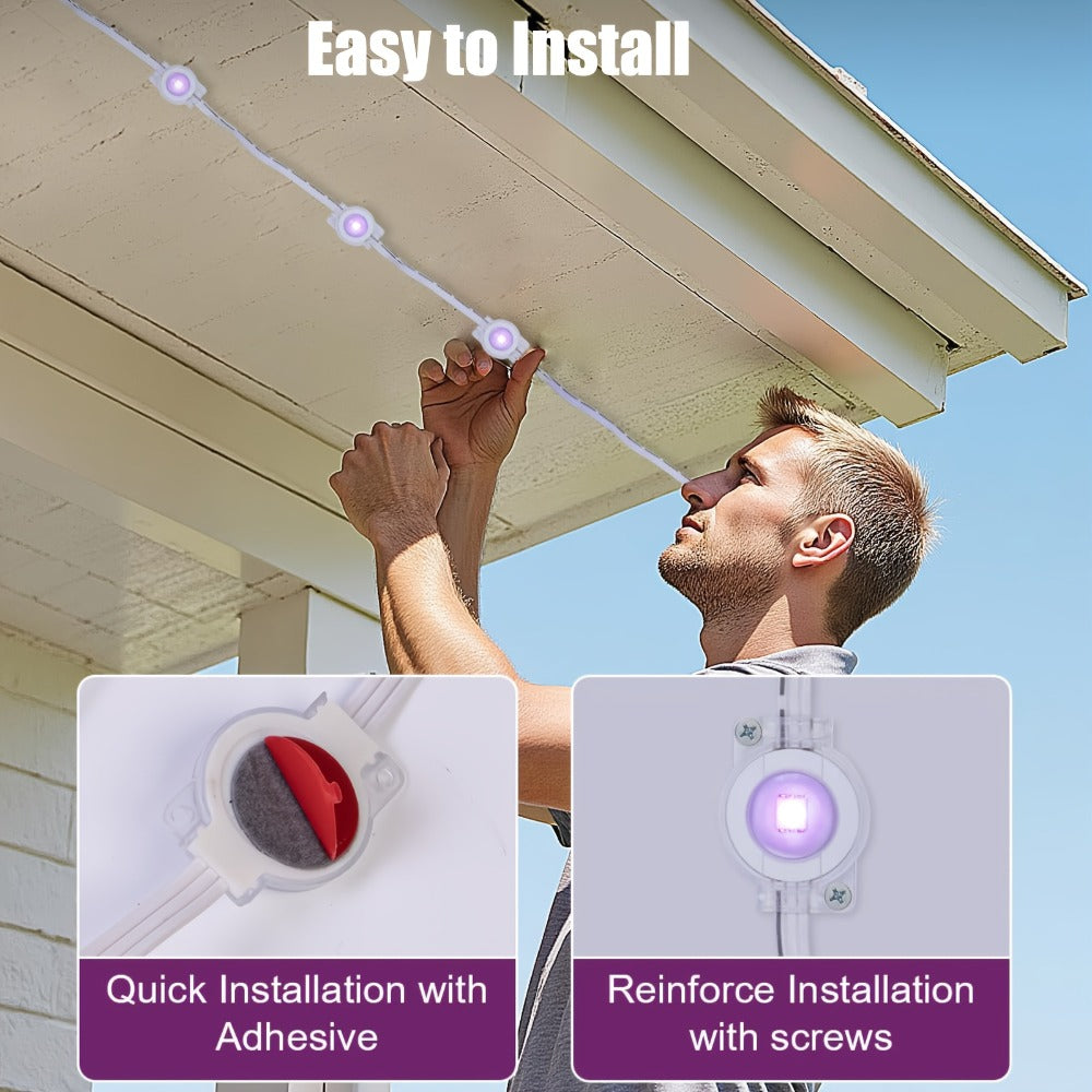 Linked RGB Eave Light Kit from 20ft to 500ft with Plug-In Adapter, App and Handheld Remote