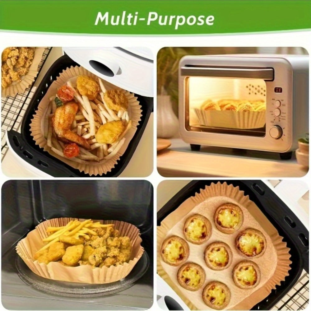 Air Fryer Parchment Paper Liners 250pcs - Non-Stick Disposable Square Liner Sheets for 5-8QT Air Fryer Basket Baking Roasting Microwave Unbleached