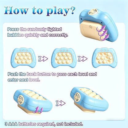 Blue Quick-Push Electronic Memory Game with Ten Pop Buttons, Four Pictured Modes and Back Controls