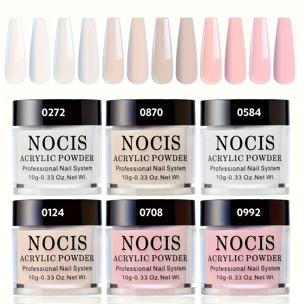 Six-Color Acrylic Nail Powder Set with Six 10g Jars in Light Nude, Pink and White Tones, Set 04