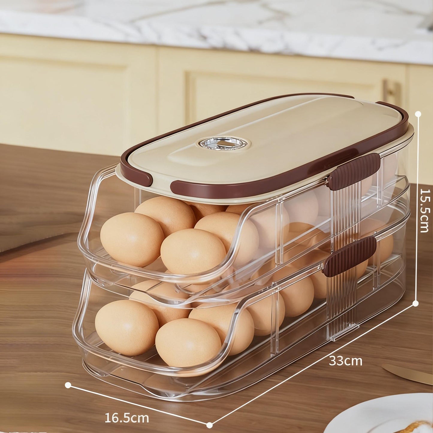 Egg Rack Kitchen Organizer Double-Row Auto-Rolling Dispenser with One, Two or Three Layer Options