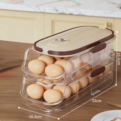 Egg Rack Kitchen Organizer Double-Row Auto-Rolling Dispenser with One, Two or Three Layer Options