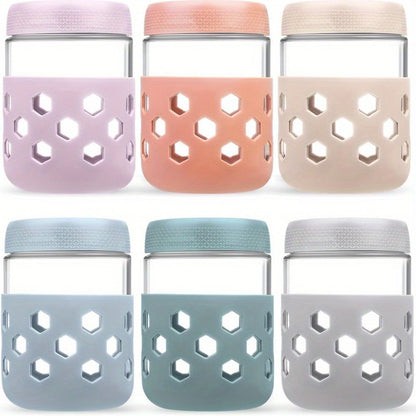 Glass Jar Food Storage Organizer Six-Pack with 16oz Screw-Top Jars and Optional Silicone Sleeves