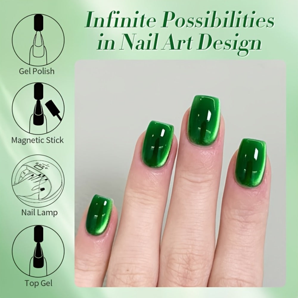 Gel Nail Polish BORN PRETTY MY269 Imperial Green 10ml Magnetic Cat Eye Shimmer in a White Bottle