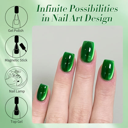 Gel Nail Polish BORN PRETTY MY269 Imperial Green 10ml Magnetic Cat Eye Shimmer in a White Bottle