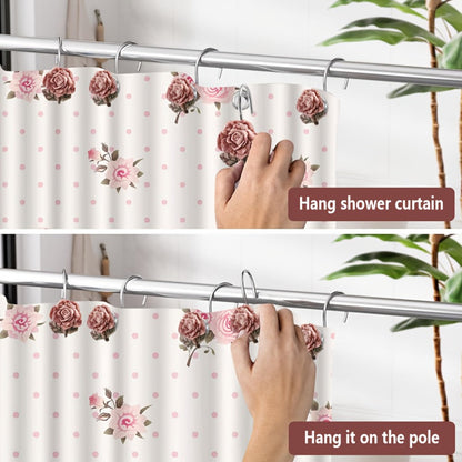 12-Piece Rose Shower Curtain Hook Set with Sculpted Pink Floral Decorations and Silver-Tone Rings