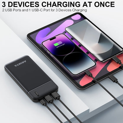 Power Bank 10000mAh Slim with 22.5W PD, 20W USB-C Input/Output and Dual USB-A Ports in Black or White
