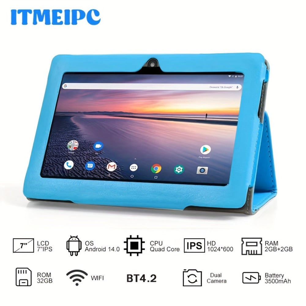 Android Tablet 7-Inch with Android 14, 4GB Total RAM, 32GB Internal Storage and Built-In Protective Case