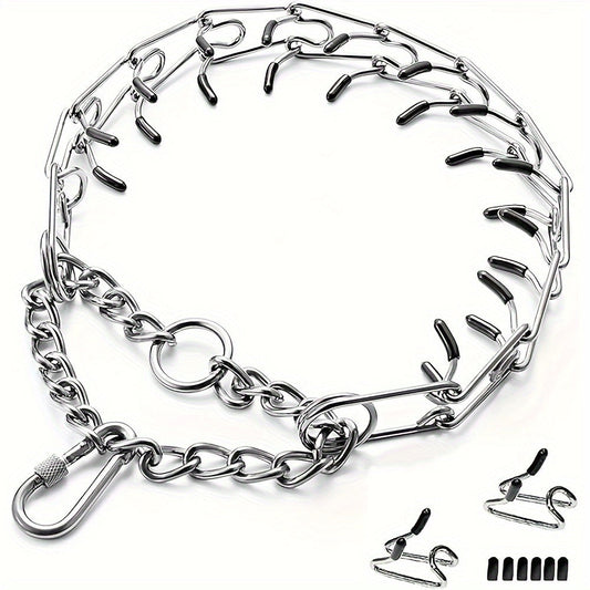 Prong Training Collar for Dogs with Rubber Tips – Adjustable Metal Pinch Collar for Small Medium and Large Breeds S & M