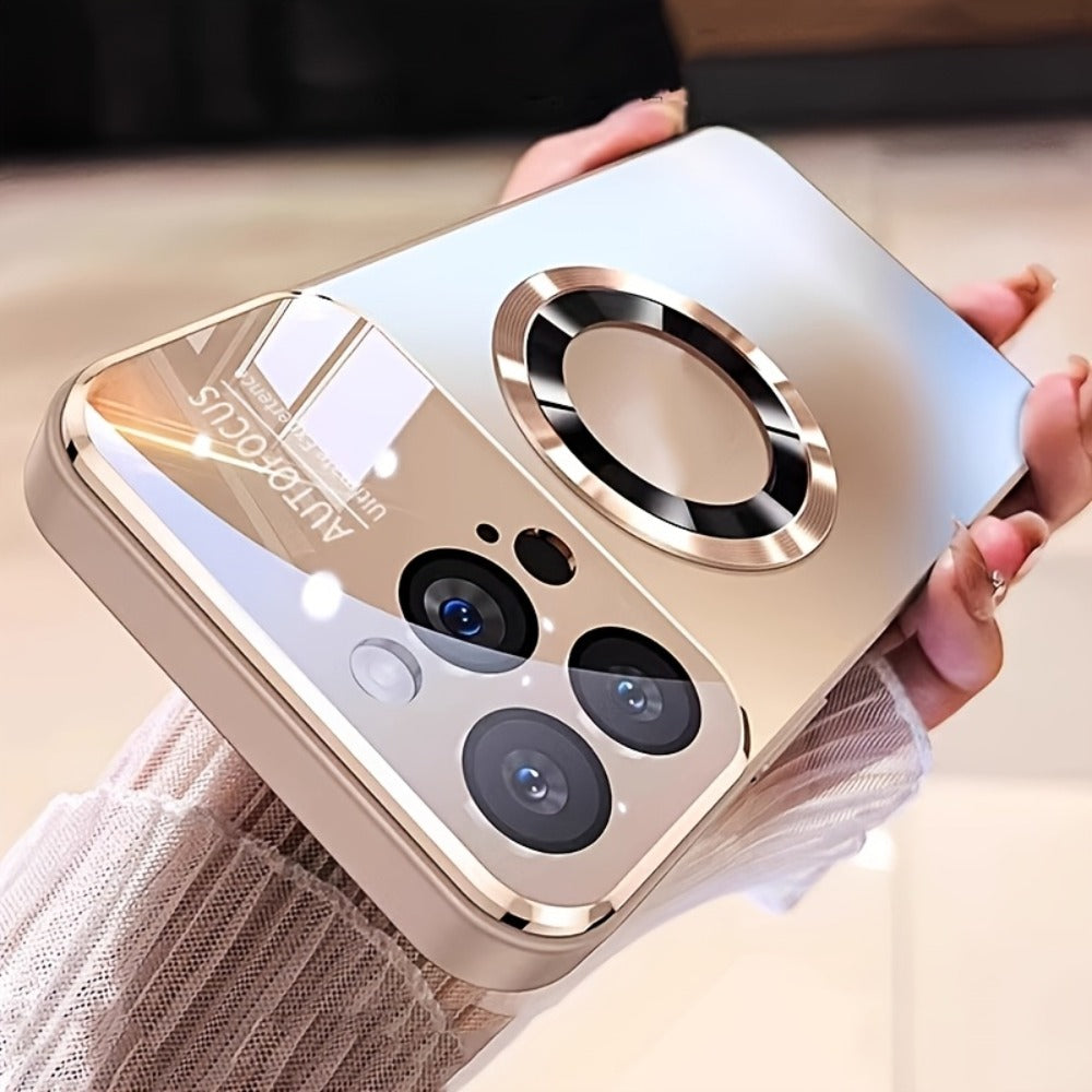 Phone Case Matte Titanium-Finish Magnetic Cover with Built-In Glass Lens Protector for Select iPhone Models