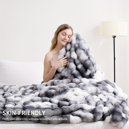 Faux Rabbit Fur Fluffy Blanket – Thick Warm Soft Plush Throw for Bed & Living Room, Luxury Furry Blanket, 8 Colors, 4 Sizes