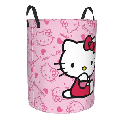 Collapsible Laundry Hamper with Bow Cat Prints, Two Handles and 40 x 50cm Size in Nine Pattern Options
