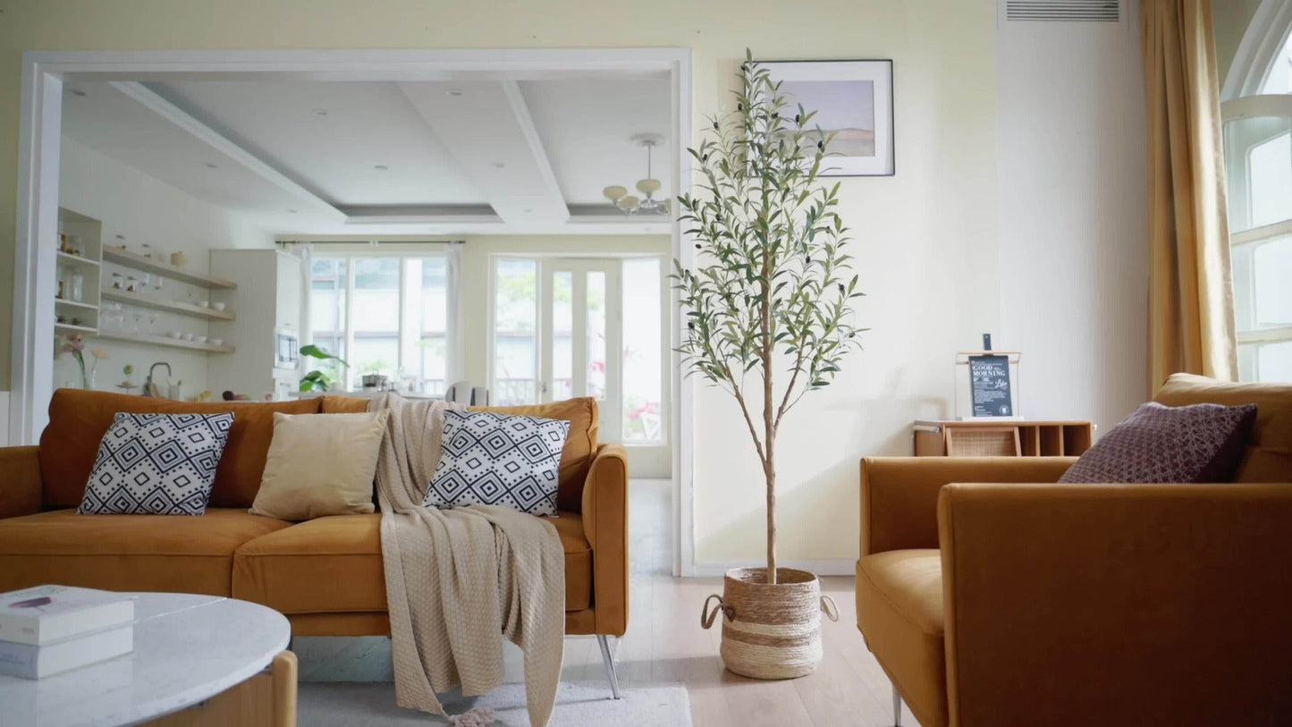 Slender Potted Olive Artificial Tree with Complete 4, 5, 6 and 7 ft Height Options and Faux Fruit Detail