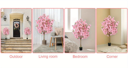 Pink Cherry Blossom Artificial Tree with 6 ft One-Pack Checkout, Black Pot and Branching Flower Display
