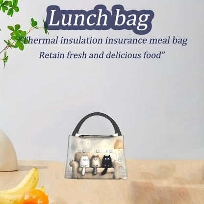 Insulated Lunch Bag with Cat Design - Reusable Polyester Lunch Tote for Women, Portable Cooler Bag for Work, Picnic, Hiking & Beach, Easy to Clean, Animal Print