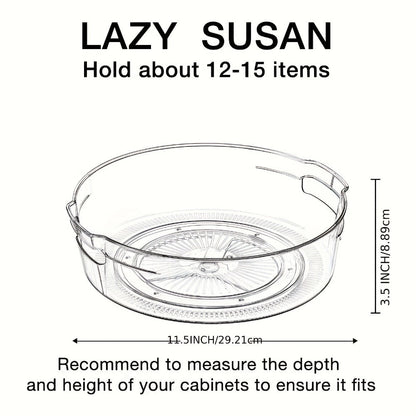 Clear Lazy Susan Turntable Organizer Four-Pack with 11.5-Inch Round Trays, Side Handles and Raised Edges