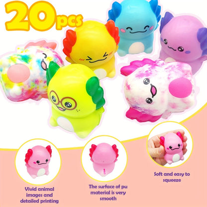 20-Piece Individually Wrapped Slow-Rise Foam Squishy Set with Colorful Axolotl Ice-Cream Shapes