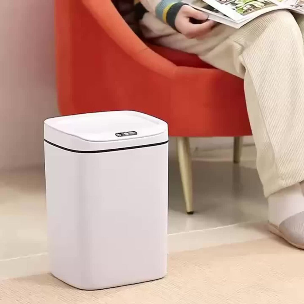 Motion-Activated Touchless Trash Can with Lid – Smart Sensor Waste Bin for Kitchen, Bathroom, Office & Home, Minimalist Rectangular Design, Battery Powered, 3-4 Gallon