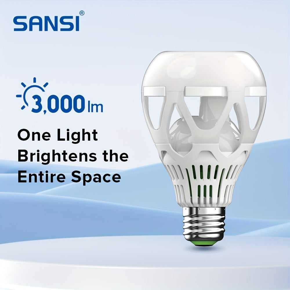 SANSI A21 LED Light Bulbs, 22W E26 Four-Pack with 3000-Lumen Marking in 3000K Warm or 5000K Daylight White