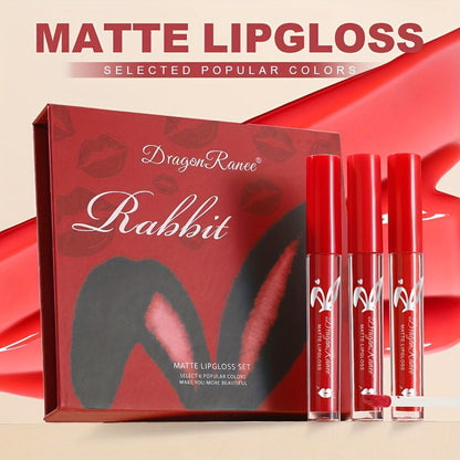 Lip Gloss Set by Dragon Ranee with 6 Red-Tone Matte Lip Colors, Tube Applicators and Gift Box
