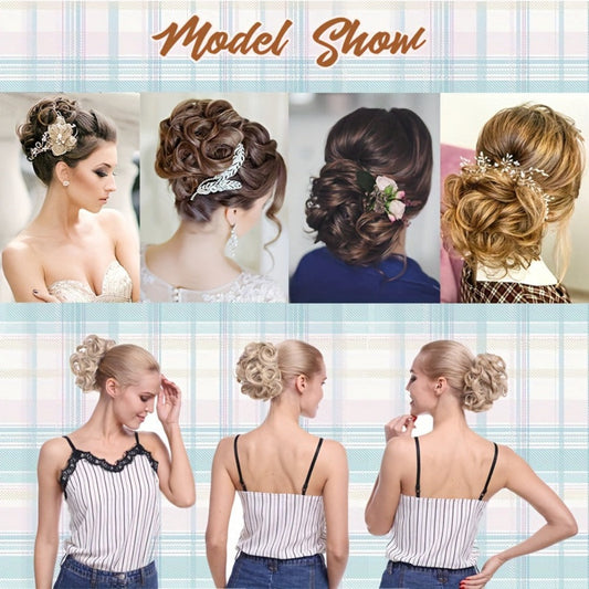 Clip In Hair Bun Extension Messy Bun Chignon Hairpiece – Synthetic Curly Updo with Comb & Scrunchie for Women, Wedding Party Office Daily Wear, Rose Bud Style, Multiple Colors
