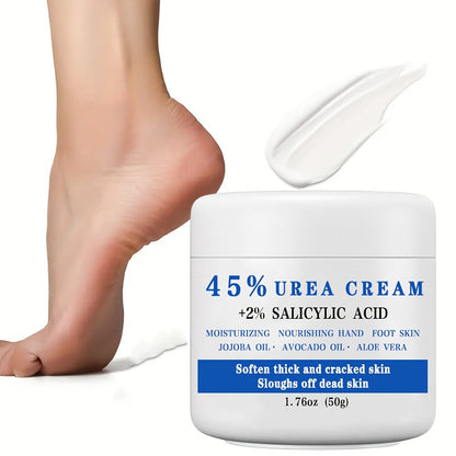 50g Jar of 45% Urea and 2% Salicylic Acid Foot Cream with Avocado and Shea Butter Labeling