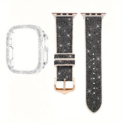 Rhinestone Mesh Watch Band and Matching Case Set for Apple Watch in 19 Color-and-Size Options
