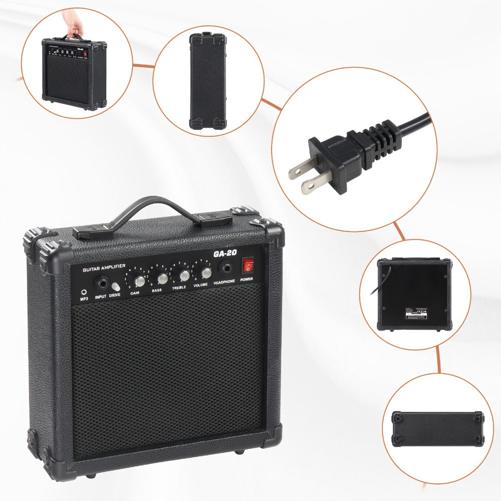 GA-20 20W Electric Guitar Amplifier with 6.5" Speaker, AUX MP3 Input & Headphone Output - Wood Panel Practice Amp for Beginner Intermediate Guitarist, Home Studio Stage