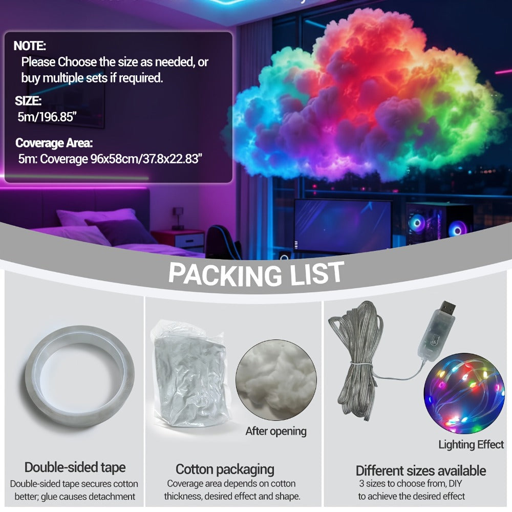 3D Thunder Cloud Lamp RGB Music Sync LED Light USB Powered Sound Sensitive IC Mood Lighting for Game Room Photography Studio Halloween Christmas Party Atmosphere Decoration