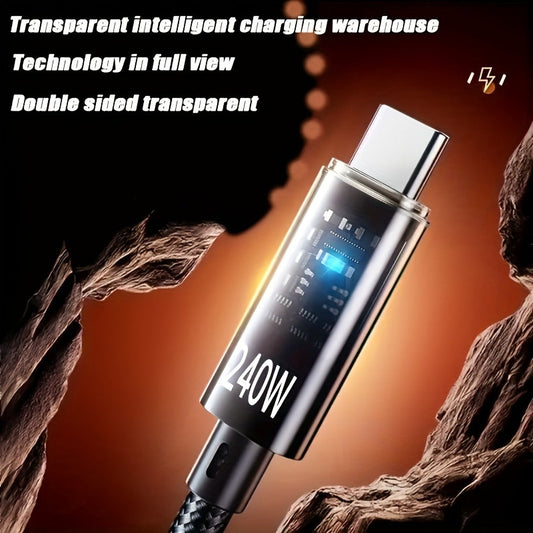 240W USB-A to USB-C Fast Charging Cable Digital Display, Super Fast Charger Cord Compatible with iPhone 15 16, Samsung Galaxy S25 S24, iPad, MacBook, Android Phones & All Type-C Devices