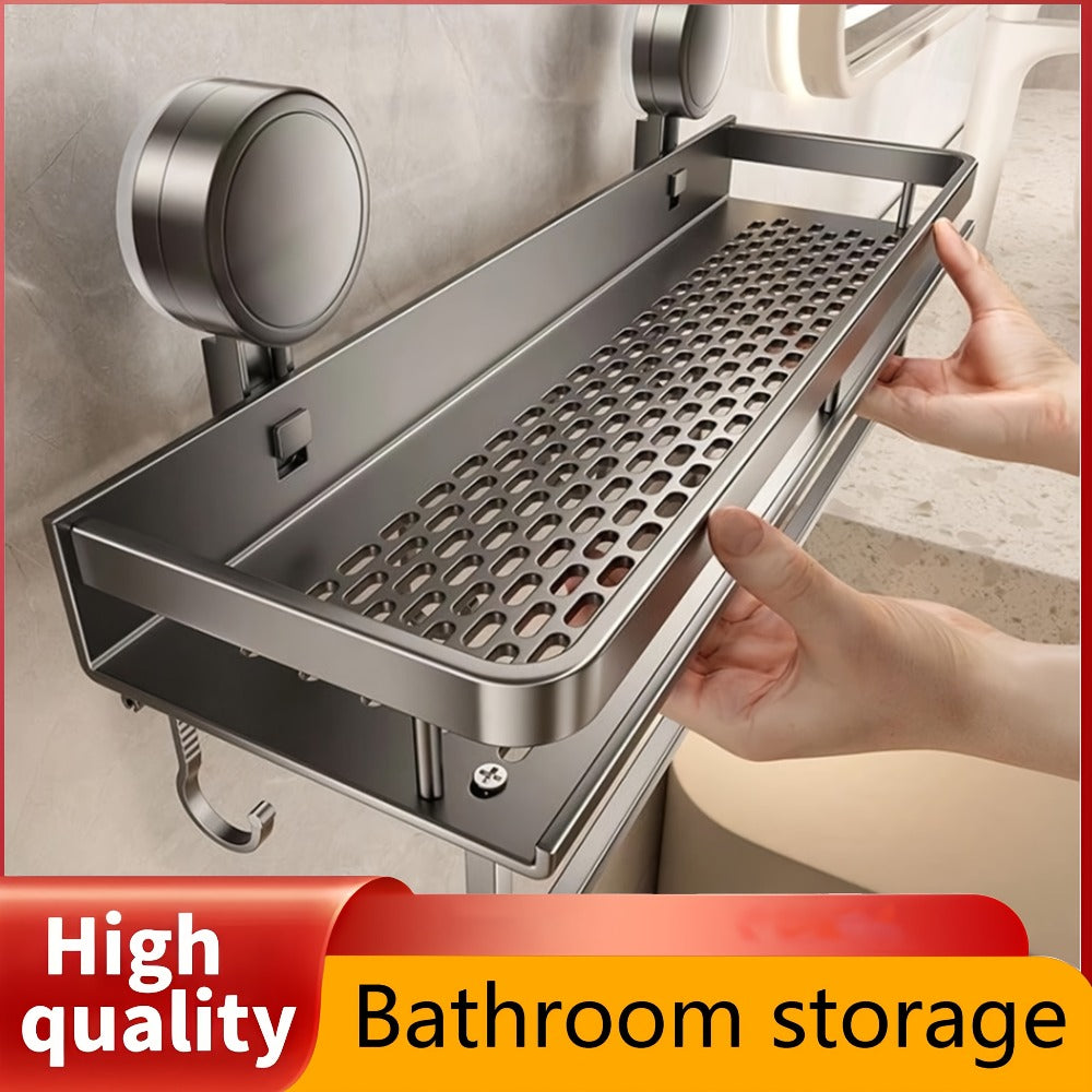 Wall-Mounted Suction Cup Shower Caddy with Towel Hook in Three Size and Pack Options for Bathrooms