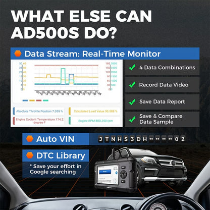 OBD2 Scanner with ABS SRS Engine Transmission Diagnostics 5 Reset Services Oil BMS DPF Throttle - TOPDON AD500S WiFi 5-Inch Touchscreen 90+ Car Brands