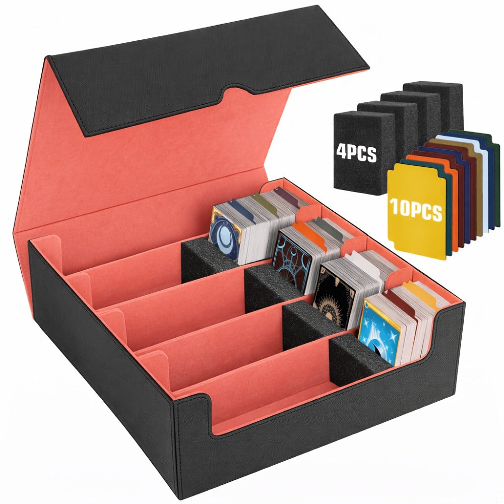 Five-Row Trading Card Storage Box with 48 Dividers, Five Foam Supports and 3200+ or 4000+ Capacity Options