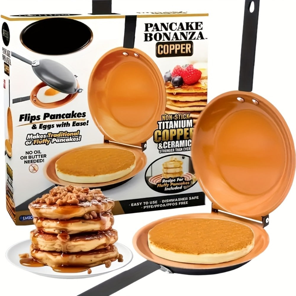Double-Sided Omelette Pan Cookware with 7.09in Round Wells, Reversible Hinge and Golden Finish