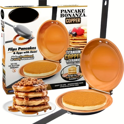 Double-Sided Omelette Pan Cookware with 7.09in Round Wells, Reversible Hinge and Golden Finish