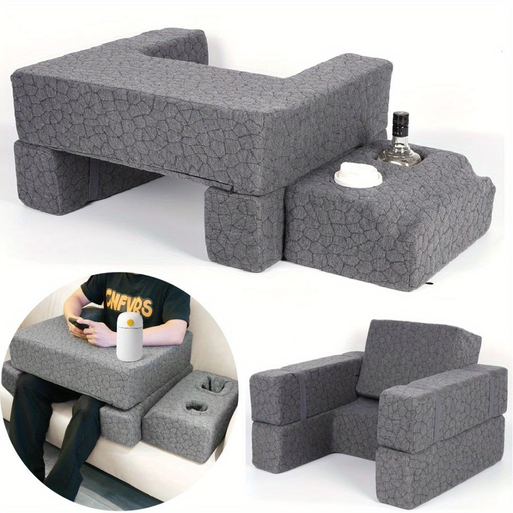 Adjustable Reading Gaming Wedge Pillow with Armrests – Multipurpose Foam Support Pillow for Bed, Sofa & Floor, Steam Deck & Switch Compatible, Gray