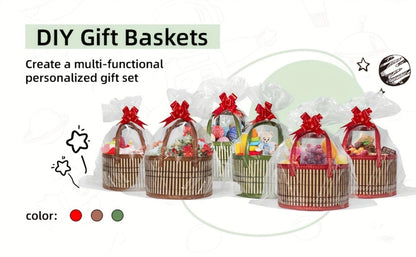 Bamboo Storage Baskets 6-Pack in Oval or Round Shapes with Nine Color and Shape Variants for Home Organization