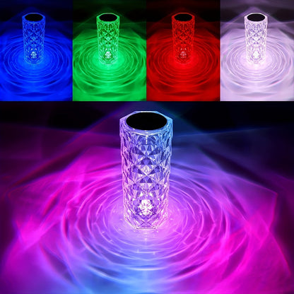 Table Lamp with Diamond-Cut Acrylic Shade, 16 RGB Colors, Remote and Touch Controls, Four Modes