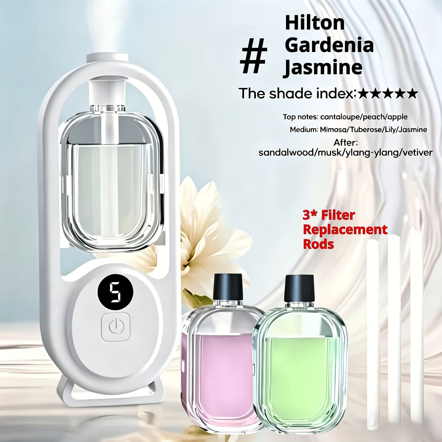 USB Essential Oil Diffuser with Five-Level Display, Multicolor Light and One-, Three- or Five-Bottle Bundles
